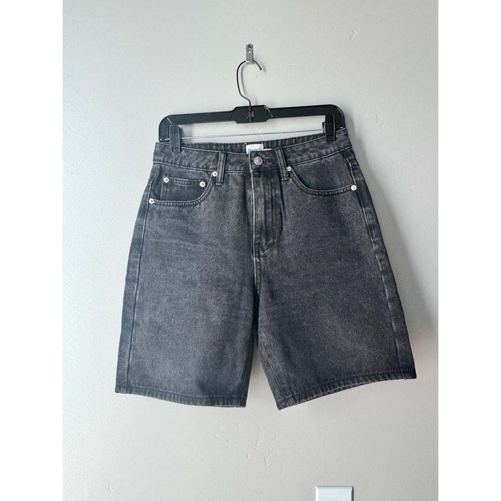 Princess Polly Black High Waist Acid Wash Denim Bermuda Jean Shorts Y2K 4